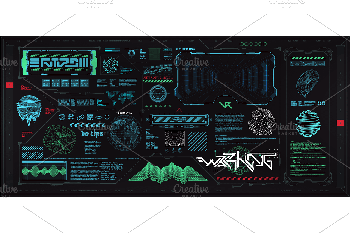 Futuristic cyberpunk HUD set, a Technology Illustration by SergeyBitos (Photo 1 of 2)