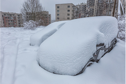 Vehicles covered with snow in the, a Nature Photo by Lukas Jonaitis SHOP