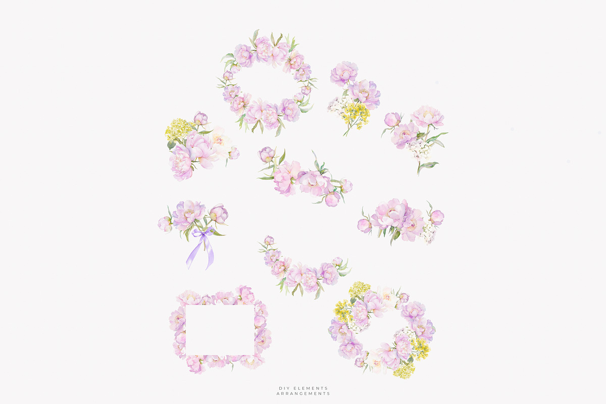 watercolor coquette pink peony set, a Decorative Illustration by Patishop Art (Photo 10 of 10)