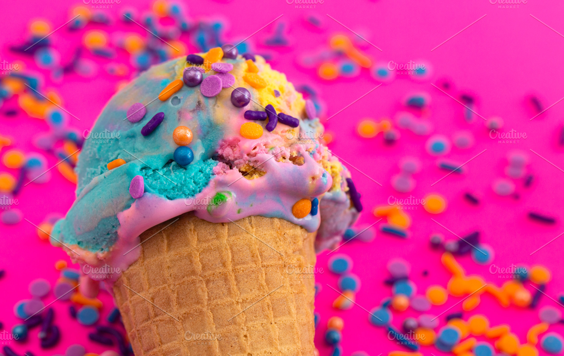 A Scoop of Unicorn Colored Ice Cream in a Cone, a Food & Drink Photo by P Maxwell Photography