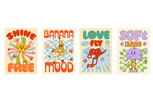 Groovy hippie characters posters, a Food Illustration by Buch&Bee