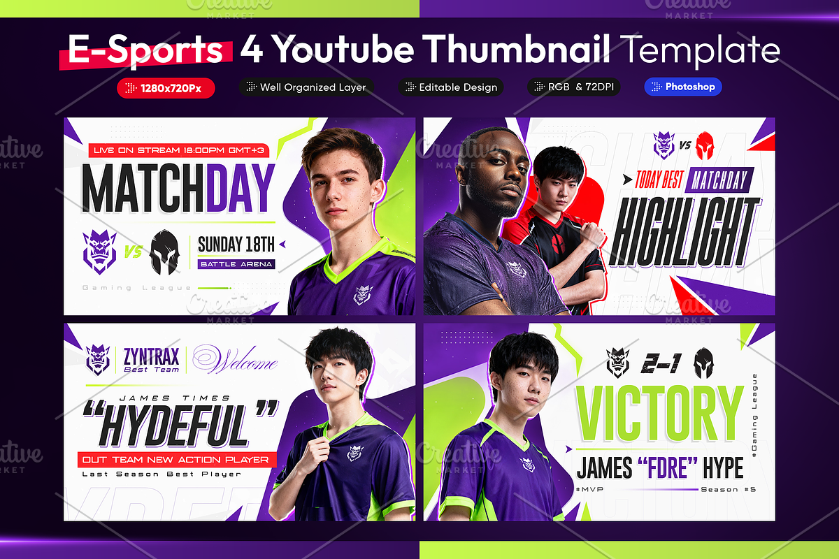 Esports YouTube Thumbnail Pack, a Social Media Template by OnurDemircan (Photo 1 of 6)