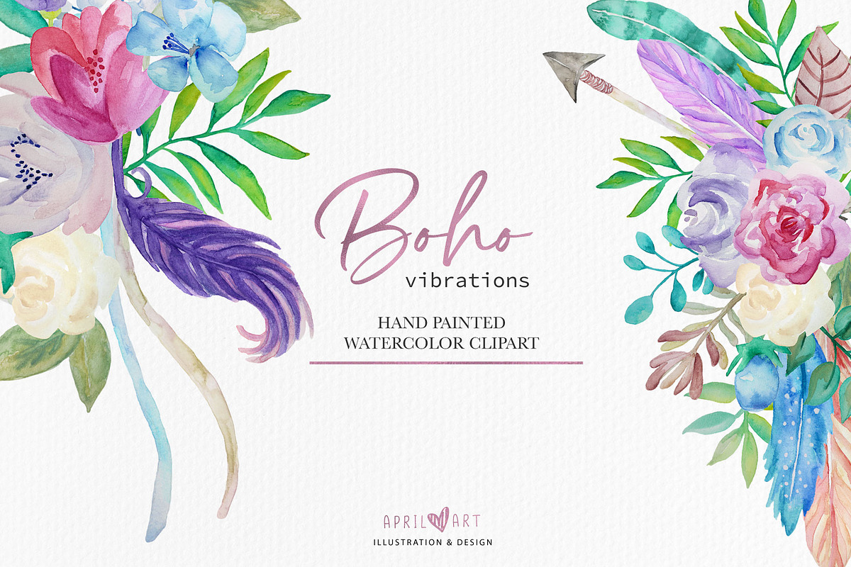 Spring Boho Watercolor Bouquets, an Illustration by Oh Darling Graphics (Photo 4 of 5)