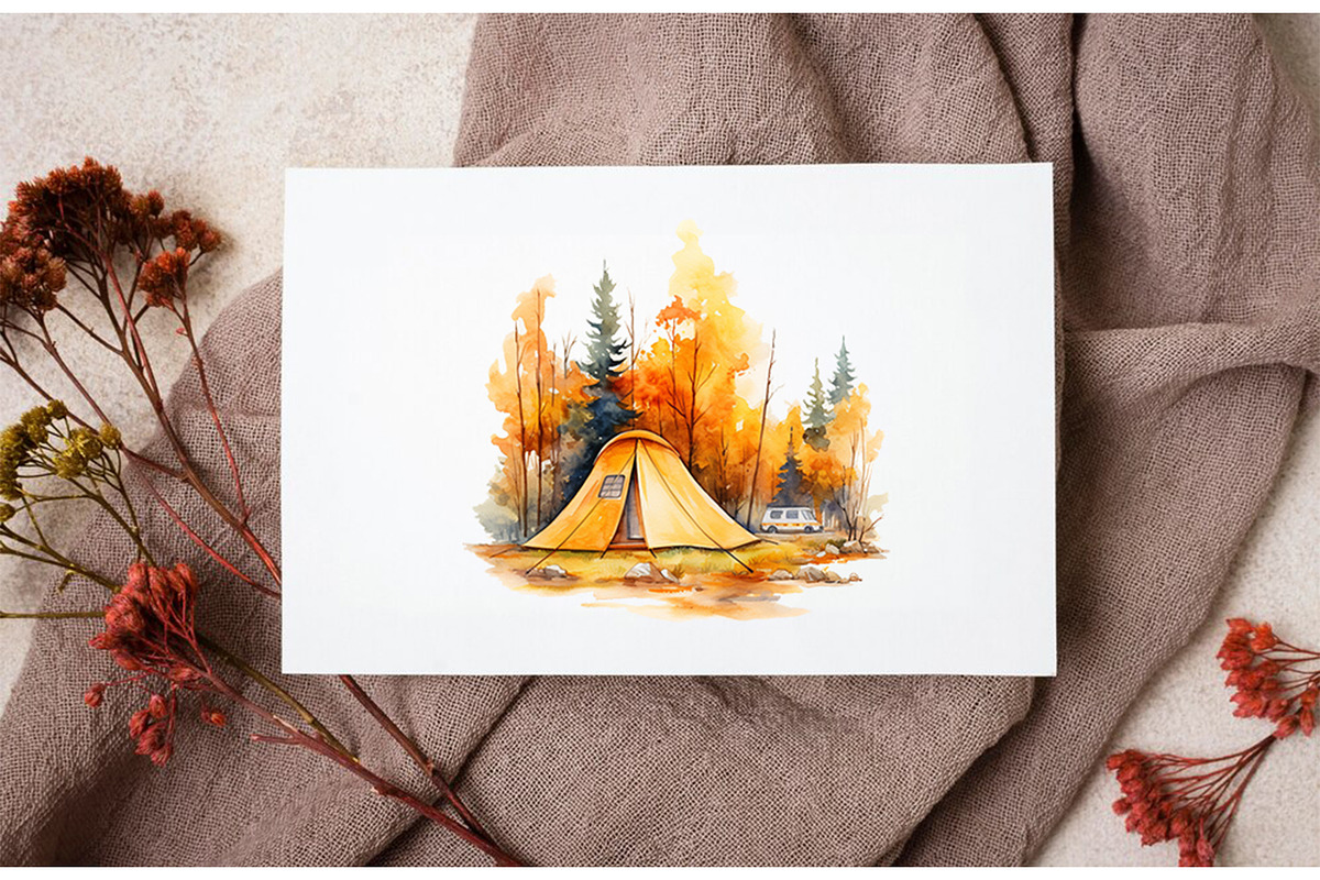 Watercolor fall camping, travel clip, an Object Graphic by KomtsyanTatyanaArt (Photo 5 of 6)