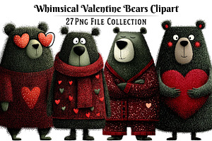 Whimsical Valentine Bears Clipart, an Illustration by Dream Creation