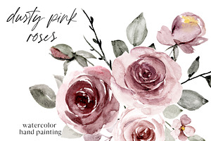 Dusty pink roses watercolor paint, an Illustration by Larisa Maslova