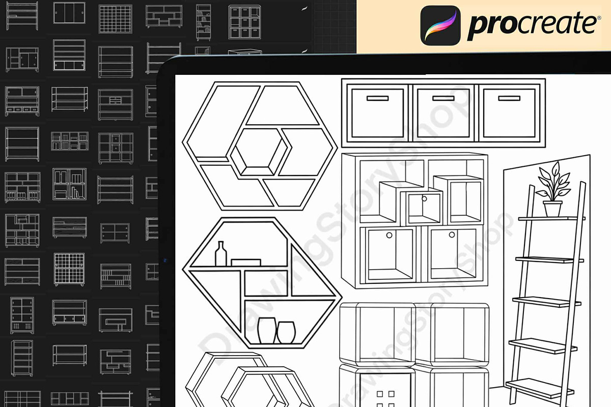 170 Shelf  Procreate Stamps Brush, a Brush Add-On by DrawingStoryShop (Photo 6 of 6)