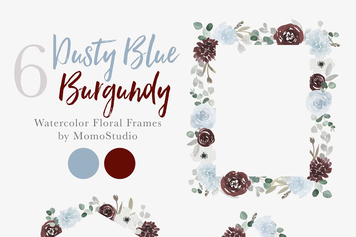 Dusty Blue and Burgundy Florals, a Work Illustration by Momo Studio (Photo 4 of 12)