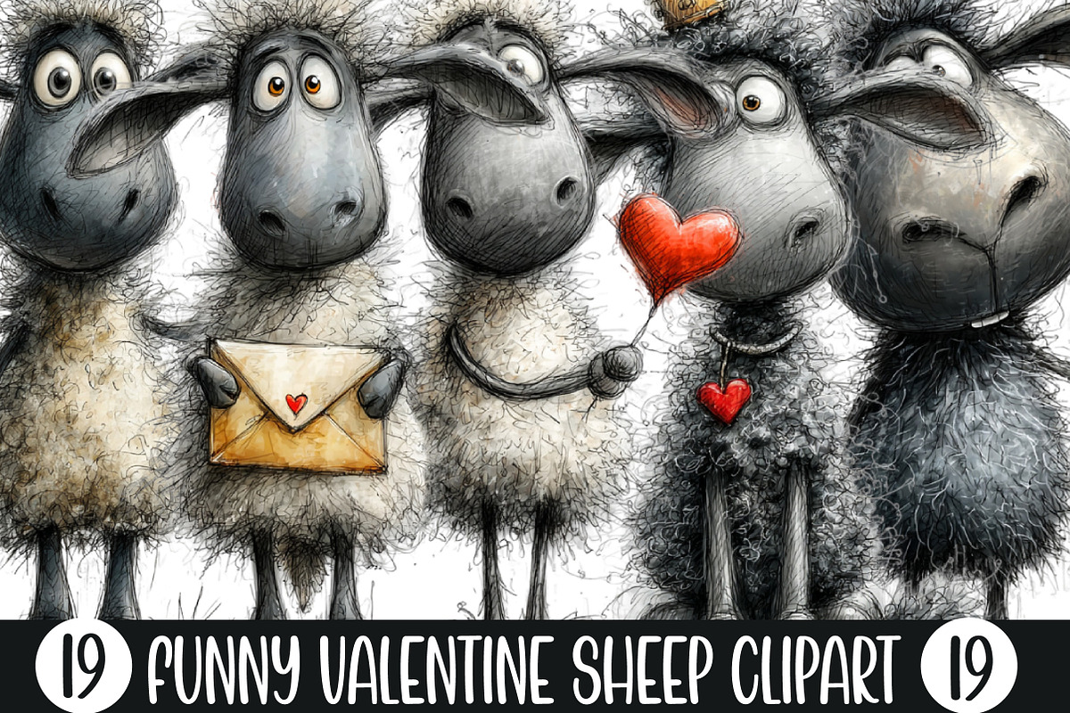 Funny Valentine Sheep Clipart, an Illustration by Designking (Photo 1 of 5)