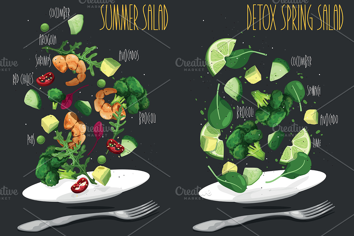 SET salad. Vector illustration, a Food Illustration by AKOMIX (Photo 8 of 9)