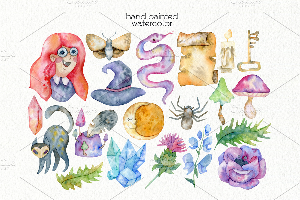 Watercolor Witchcraft Clipart, an Education Illustration by OllyKo Art (Photo 4 of 8)