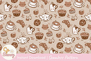 Cozy Cat Tea Time Seamless Pattern, a Pattern Graphic by CpSnowy (Thumbnail 1 of 5)