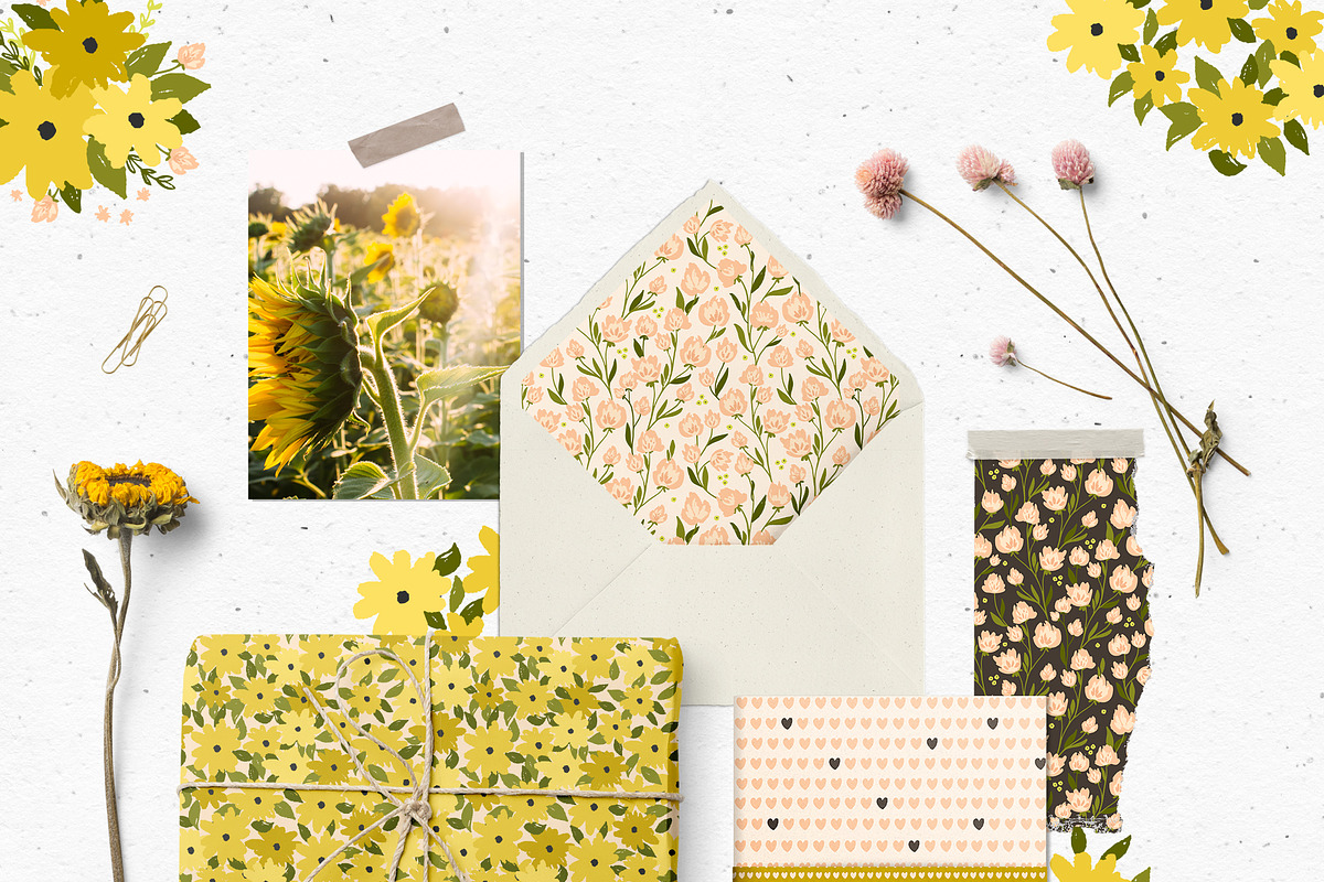 Flower Field pattern & clipart, a Background Graphic by Cozy pattern shop (Photo 2 of 7)