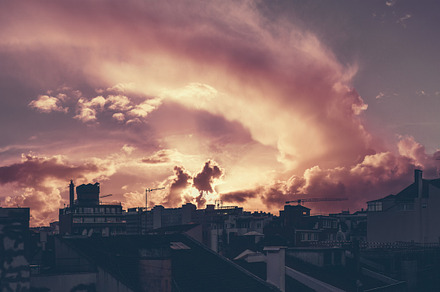 Panorama of an urban skyline, sunset, a Wallpaper Photo by SkyNext