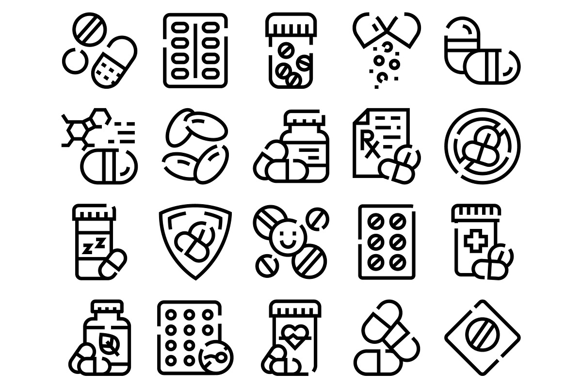 Medicine pills and drugs line icons, an Object Graphic by pikepicture (Photo 2 of 3)