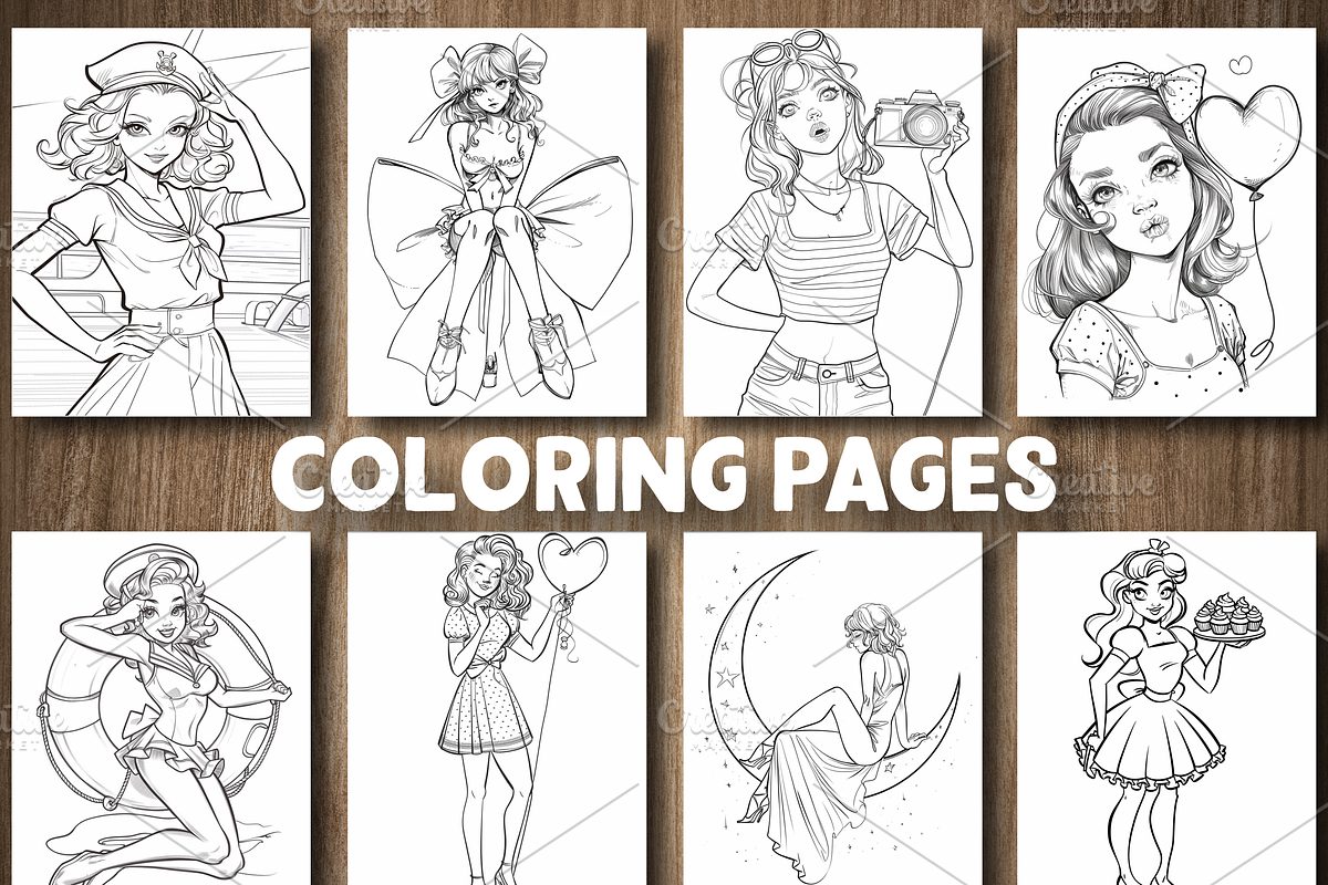 Pin Up Girl Coloring Pages, a Person Illustration by Design Station (Photo 4 of 4)