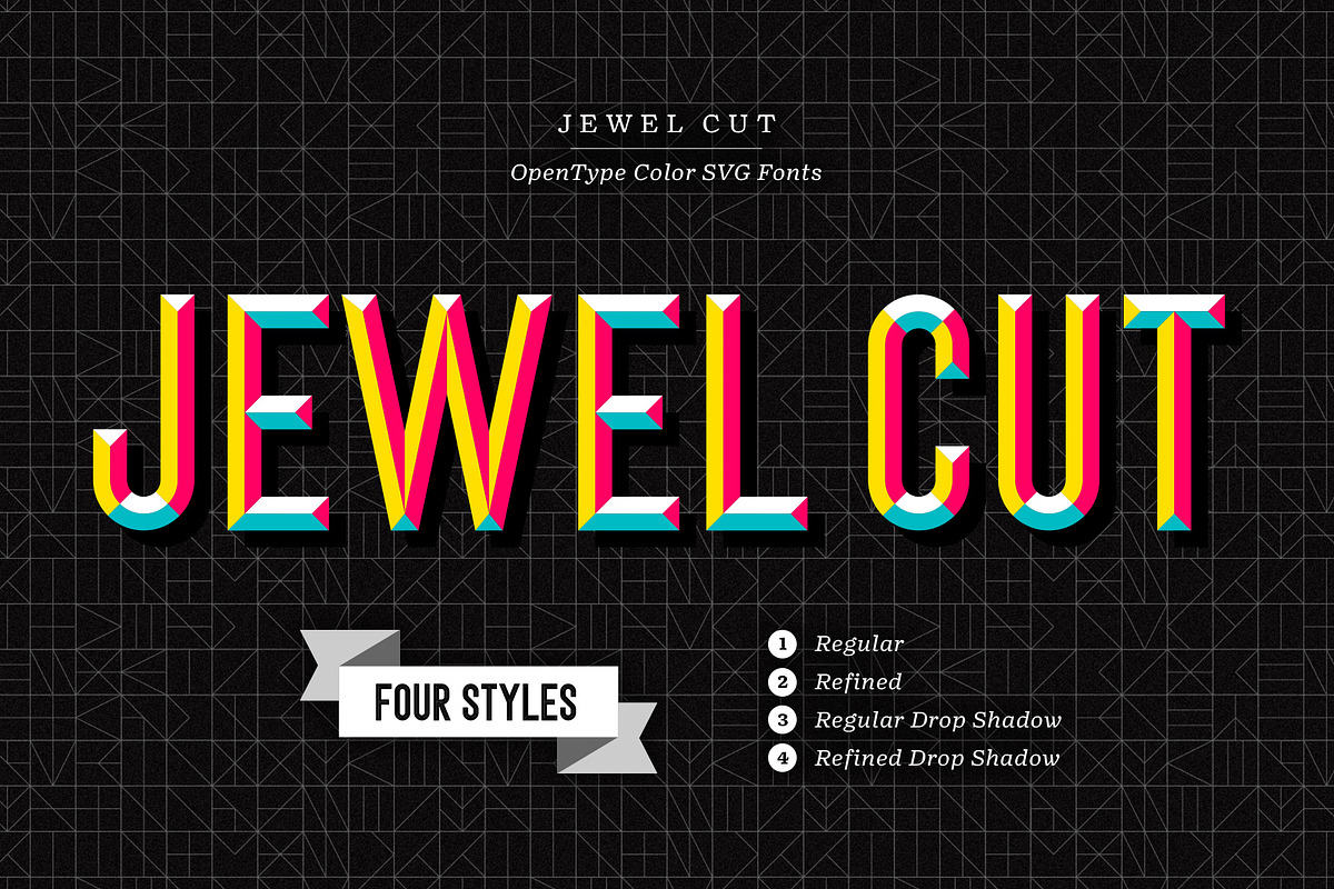 Jewel Cut - Color SVG OpenType Font, a Font by Philip Cheaney (Photo 1 of 8)