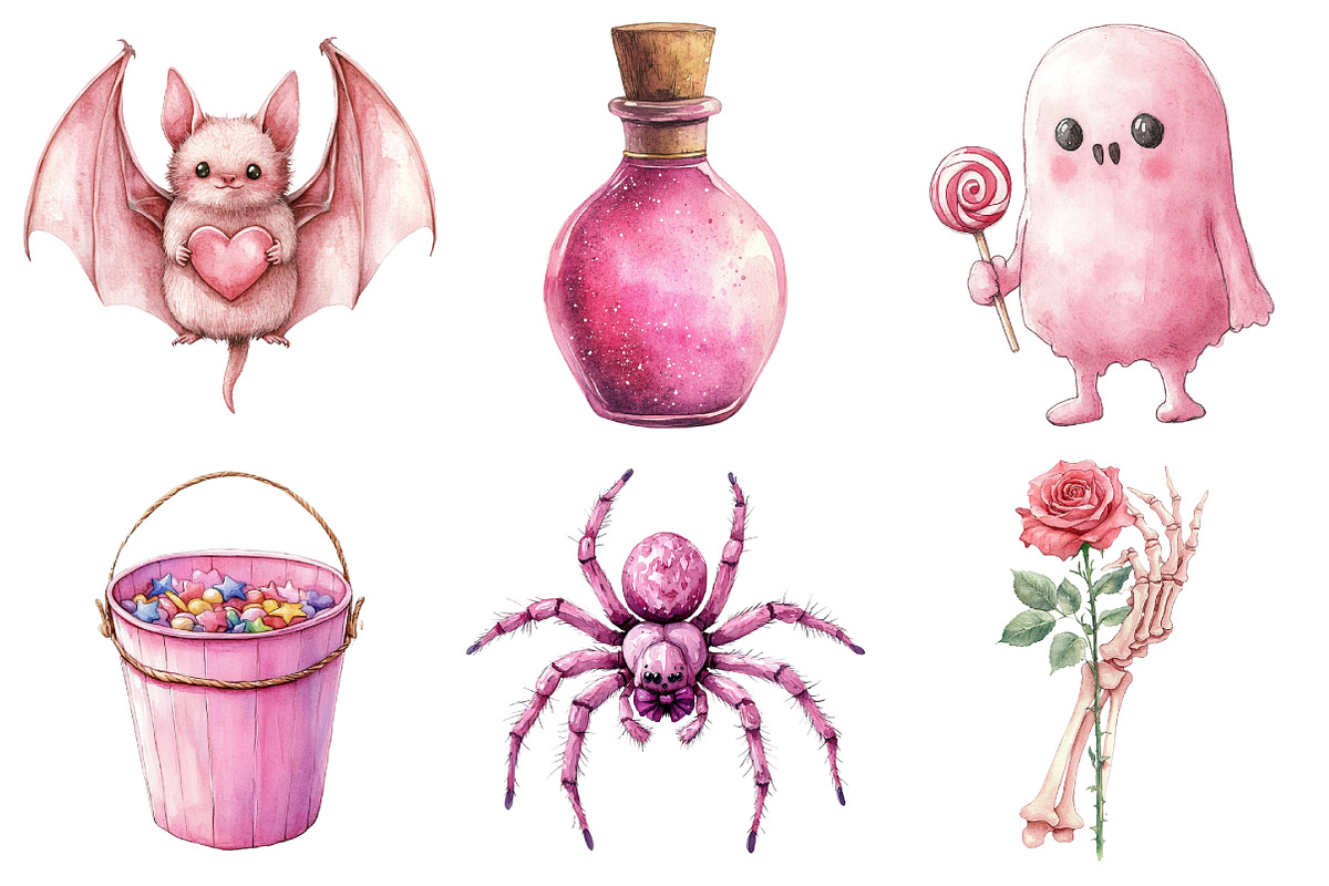 Watercolor Pink Halloween Clipart, an Illustration by Daily.Designs (Photo 5 of 5)
