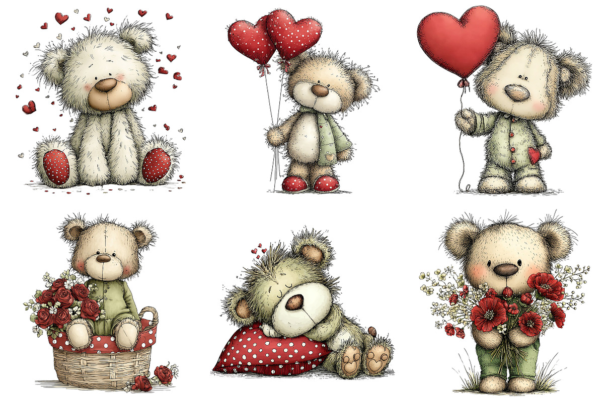 Whimsical Valentine Teddy Bear PNG, an Illustration by Craft Nest (Photo 6 of 11)