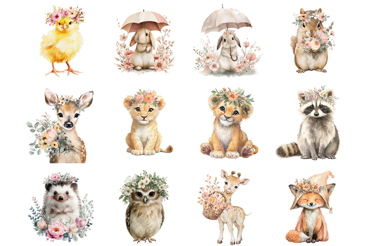 Floral Spring Animals Clipart Bundle, an Illustration by DreamArtGraphic (Photo 4 of 4)