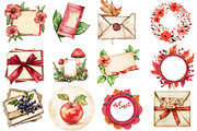 Red Vintage Fall Ephemera Clipart, an Illustration by Watercolor design (Thumbnail 2 of 5)