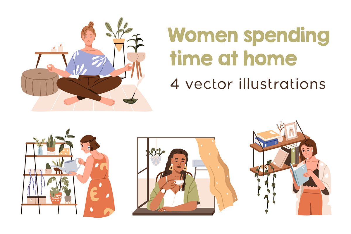 Women rest, spend time at home set, a Person Illustration by Good Studio (Photo 1 of 5)