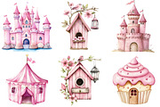 Watercolor Pink Fairy Houses Clipart, a Seasonal Illustration by CitraGraphics (Thumbnail 3 of 5)