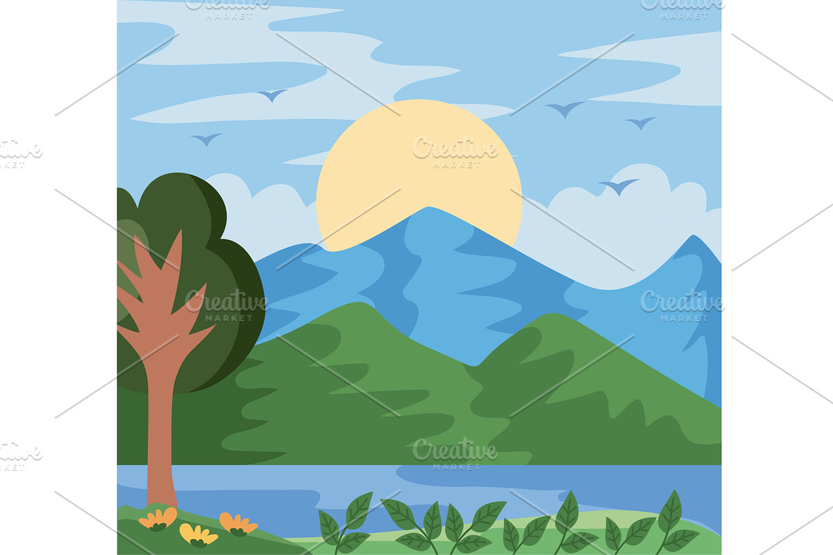 landscape with river nature, an Illustration by studiogstock