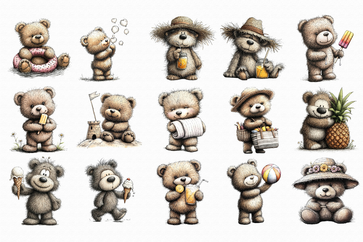 Whimsical Summer Teddy Bear Clipart, an Illustration by Libby Wishes (Photo 4 of 6)
