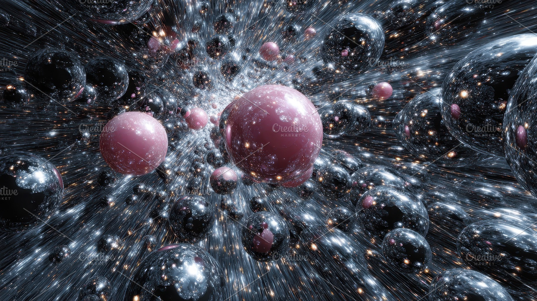 Pink and silver spheres in cosmic st, an Abstract Photo by Pixeness Studio