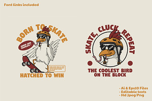 retro cool skateboarder chicken, a Branding & Logo Template by Judsart