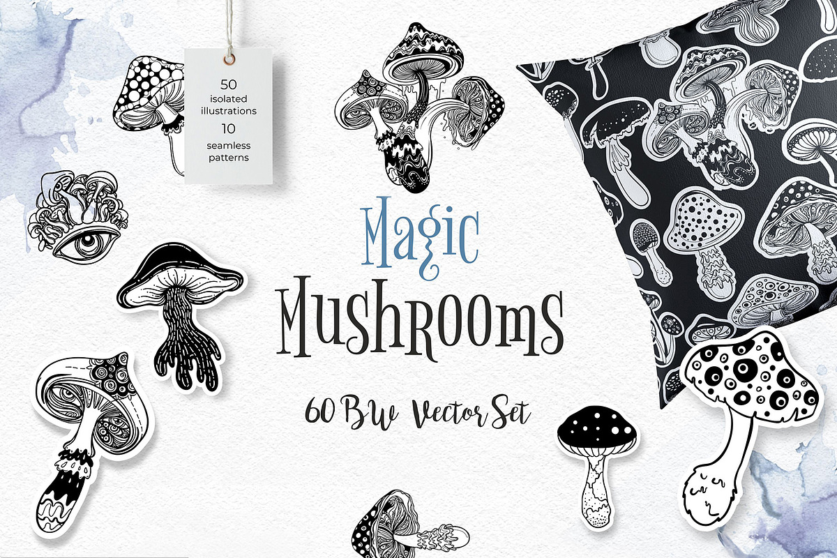 Magic MUSHROOMS. 60 BW Vector Set., an Illustration by Varvara Gorbash (Photo 1 of 11)