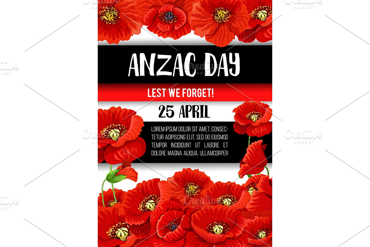 Anzac Day poppy flower memorial banner design, an Illustration by ...