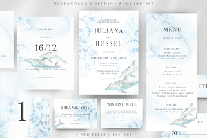 Watercolor Dolphins Wedding Set, an Invitation Template by Kolorata Art