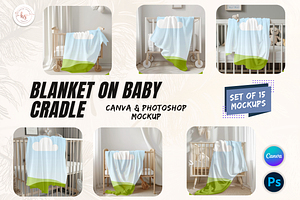 Mockup Blanket on Wooden Baby Cradle