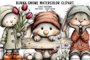 Bunny gnome watercolor clipart, an Illustration by CreationArt