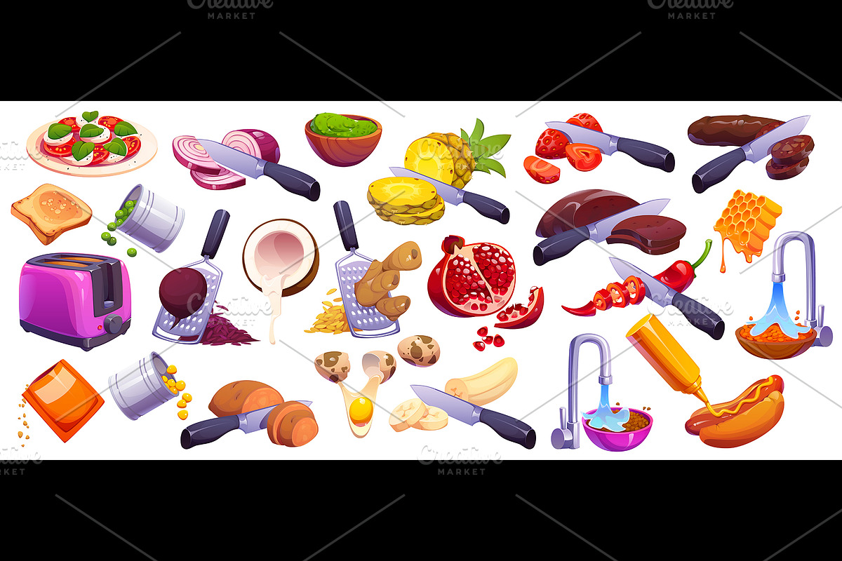 Kitchen utensils and food cooking, a Food Illustration by Vector Tradition (Photo 1 of 3)