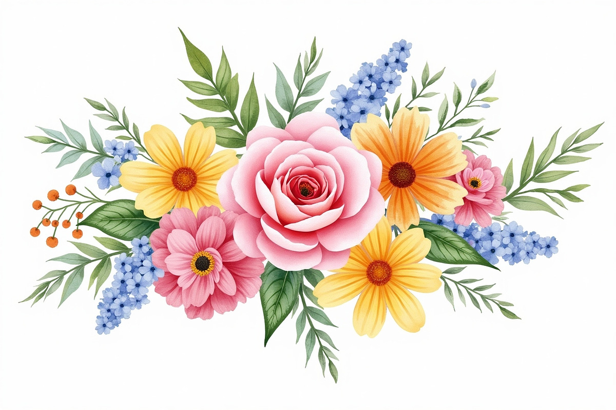 Vibrant Floral Watercolor Bouquet, an Illustration by hafijul (Photo 12 of 13)
