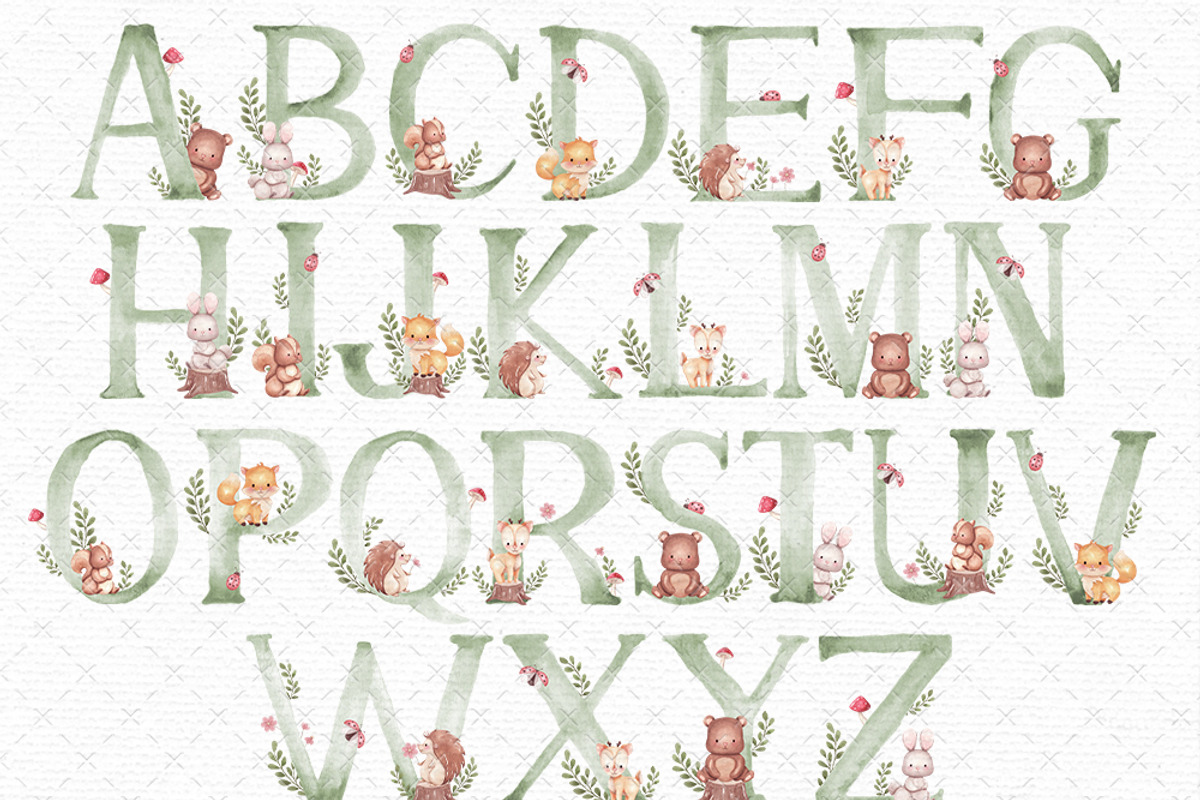 Woodland Watercolor Alphabet Clipart, an Illustration by Gau Silva Studio (Photo 2 of 6)