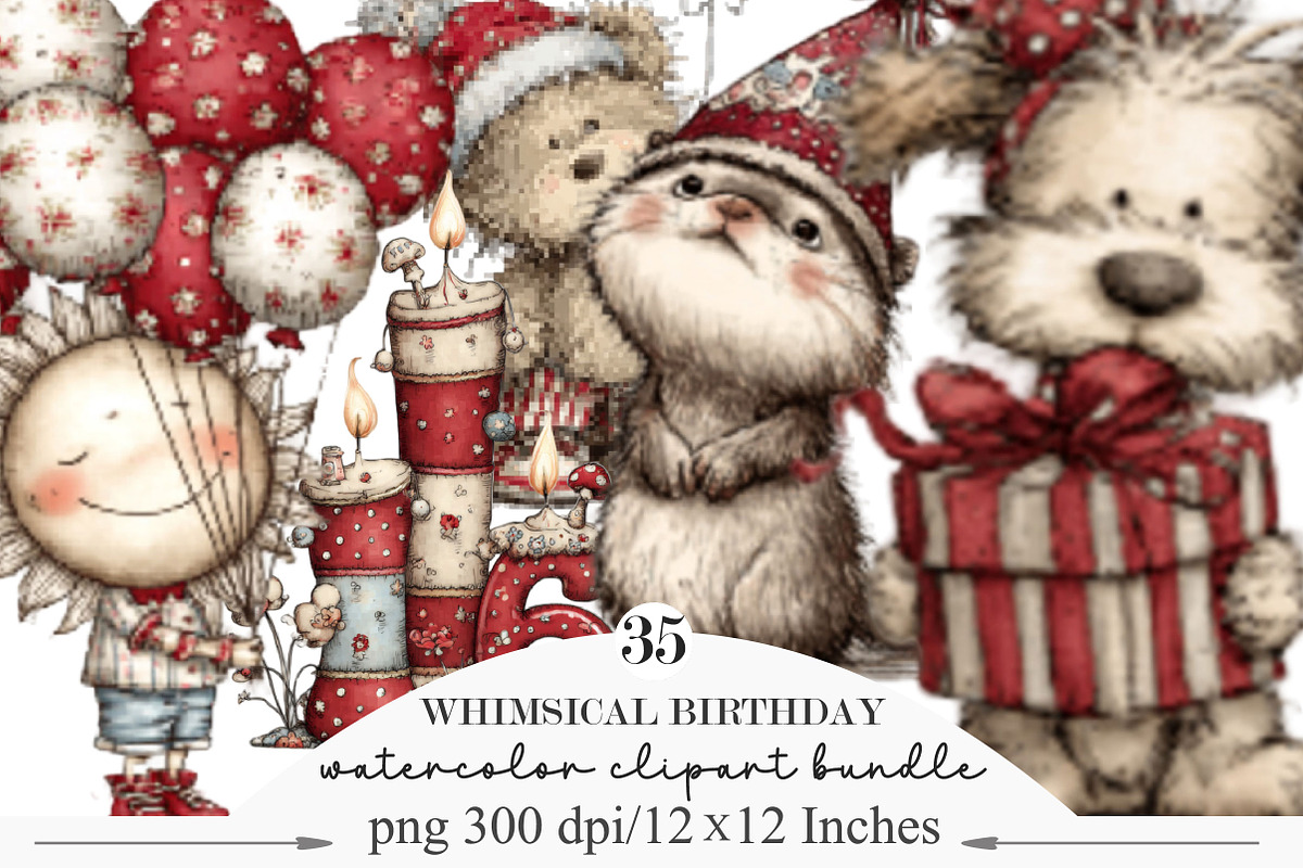 Whimsical Birthday Clipart Birthday, an Illustration by Designking (Photo 1 of 5)