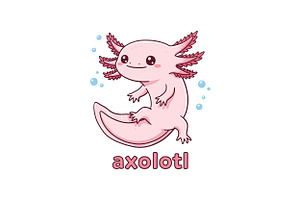 Cute pink axolotl with feathery gill, an Illustration by designvectx
