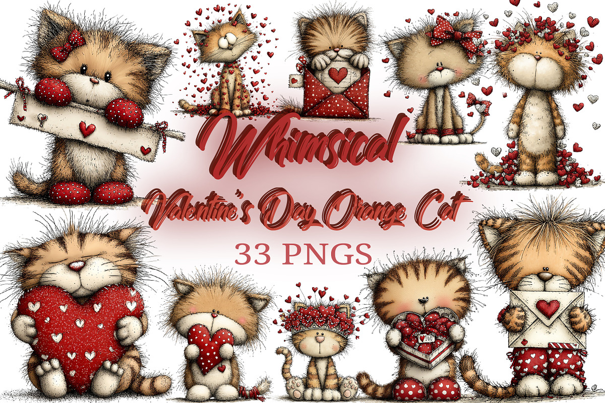 Valentine's Day Orange Cat Clipart, an Illustration by Craft Nest (Photo 1 of 11)