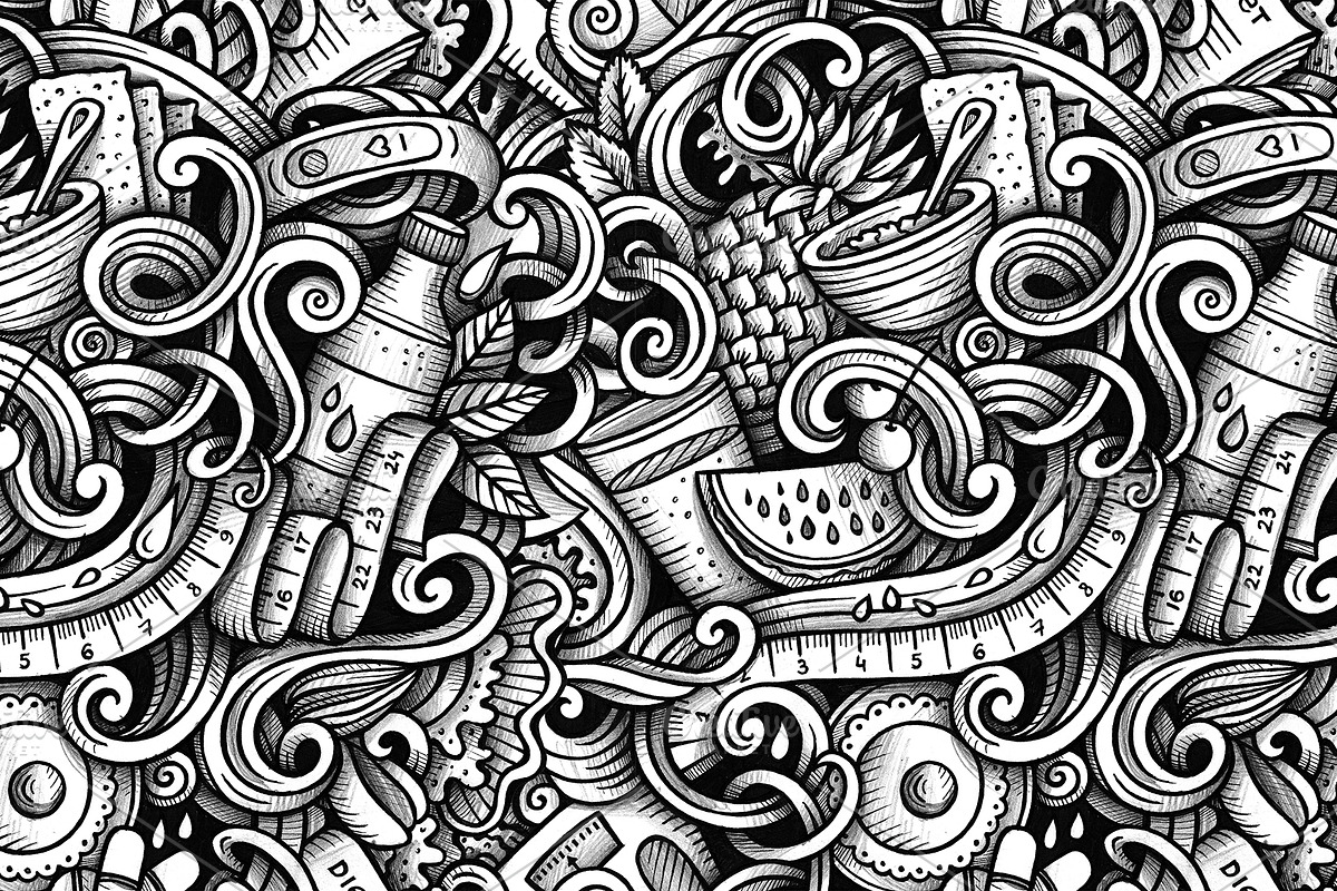 Diet Food Graphic Doodle Patterns, a Pattern Graphic by BALABOLKA (Photo 3 of 6)