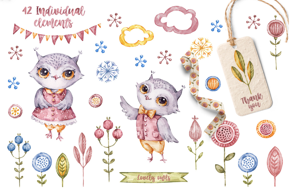 Owl clipart watercolor illustrations, an Animal Illustration by UlitkaStudio (Photo 3 of 8)
