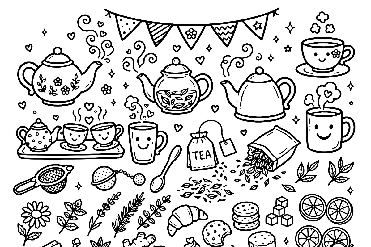 Tea and Coffee Time Doodle Set. Hand, a Food Illustration by Voodz_shop (Photo 3 of 3)