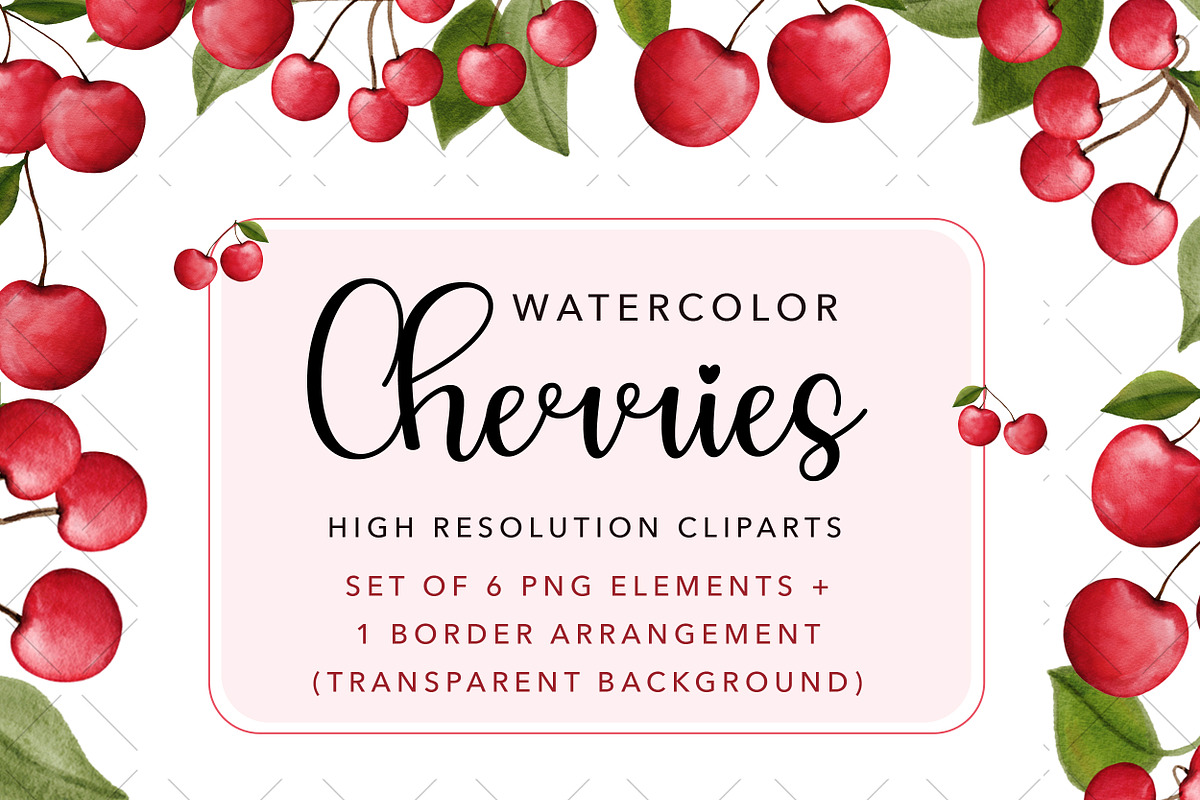 Watercolor Cherry Clipart, a Decorative Illustration by NancyDzines (Photo 1 of 3)