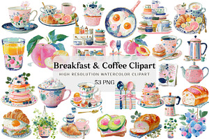 Breakfast & Coffee Clipart, an Illustration by DreamCafeArt
