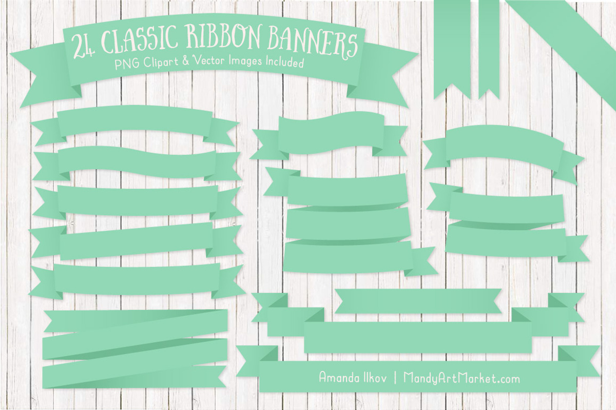Mint Ribbon Banner Clipart, an Illustration by Amanda Ilkov (Photo 1 of 4)