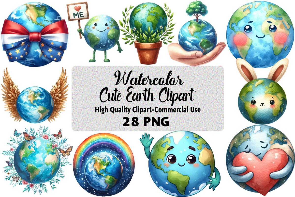 Cute Earth Clipart Sublimation, an Illustration by Daily.Designs (Photo 1 of 5)