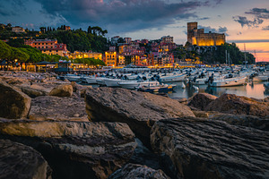 Lerici view with harbor and castle, an Architecture Photo by Alpine Dreams